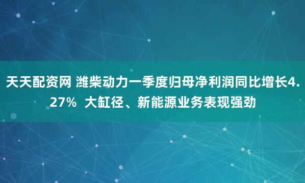 天天配资网 潍柴动力一季度归母净利润同比增长4.27%  大缸径、新能源业务表现强劲